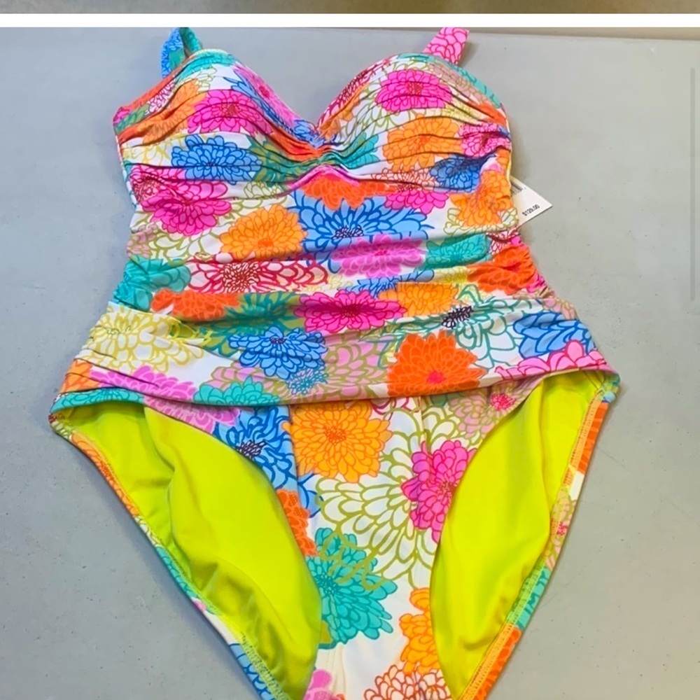 BLEU Rod Beattie SWIMSUIT, SHIRRED Slimming Tummy Control Bright Colorful $129 - Picture 6 of 15